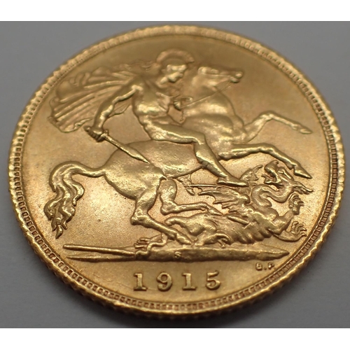 3138 - 1915 half sovereign of George V, Sydney Mint. P&P Group 1 (£14+VAT for the first lot and £1+VAT for ... 