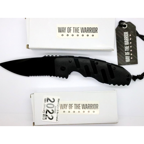 2022 - Three new old stock folding hunting knives, black. P&P Group 2 (£18+VAT for the first lot and £3+VAT... 