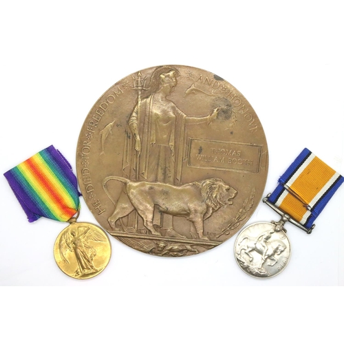 2224 - 44931 PTE T W BOOTH YORK R, a British WWI medal pair comprising Victory and British War Medals, toge... 