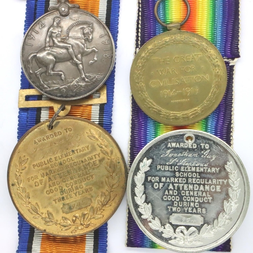 2226 - 78414 PTE J GUY LPOOL R, a British WWI medal pair comprising Victory and British war medals with Guy... 