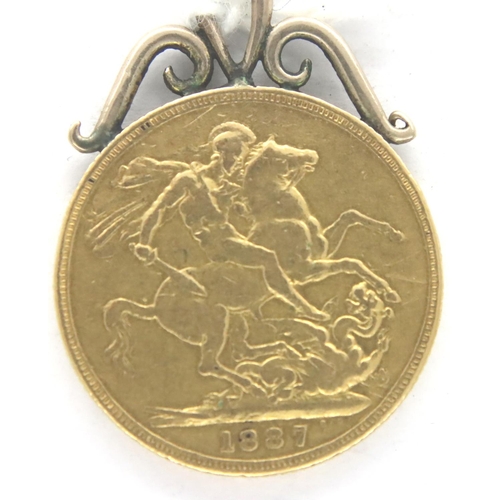 3143 - Victorian 1887 full sovereign with soldered mount, 8.4g. P&P Group 1 (£14+VAT for the first lot and ... 