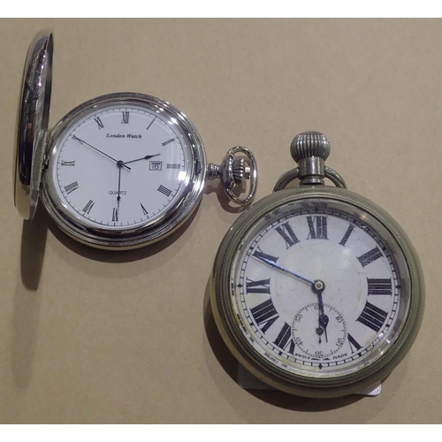 1050 - Open faced early 20th century pocket watch and a further chrome pocket watch. P&P Group 1 (£14+VAT f... 