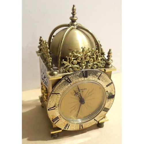 1051 - Vintage brass clockwork lantern clock. P&P Group 2 (£18+VAT for the first lot and £3+VAT for subsequ... 