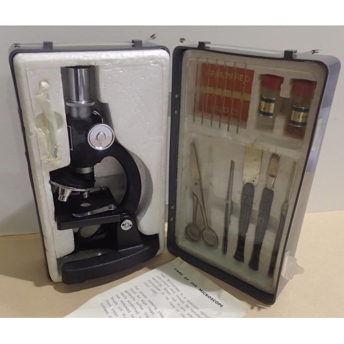 1061 - Vintage Japanese student microscope with specimen tools, slides etc. Not available for in-house P&P,... 