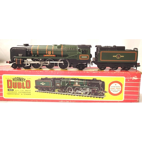 2191 - Hornby Dublo 2235 West Country Class, Barnstaple 34005, Green Late Crest, with instructions. Excelle... 