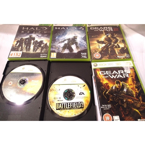 2217 - Five Xbox 360 cased games to include Halo 3 and 4, Halo Reach, and Gears of War 1 and 2. P&P Group 1... 