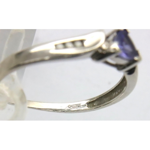 35 - 9ct white gold amethyst and diamond set ring, size Q, 1.8g. P&P Group 1 (£14+VAT for the first lot a... 