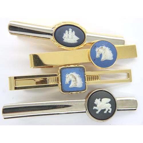 61 - Four Wedgwood tie pins, three yellow metal, one stainless steel. P&P Group 1 (£14+VAT for the first ... 