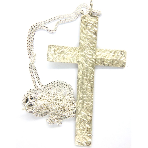 63 - Large hallmarked silver cross pendant on a 925 silver fine chain, pendant H: 62 mm, chain L: 60 cm, ... 