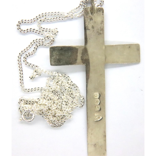 63 - Large hallmarked silver cross pendant on a 925 silver fine chain, pendant H: 62 mm, chain L: 60 cm, ... 