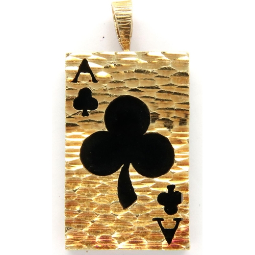 65 - 9ct gold Ace of Clubs pendant, H: 31 mm, 6.7g. P&P Group 1 (£14+VAT for the first lot and £1+VAT for... 