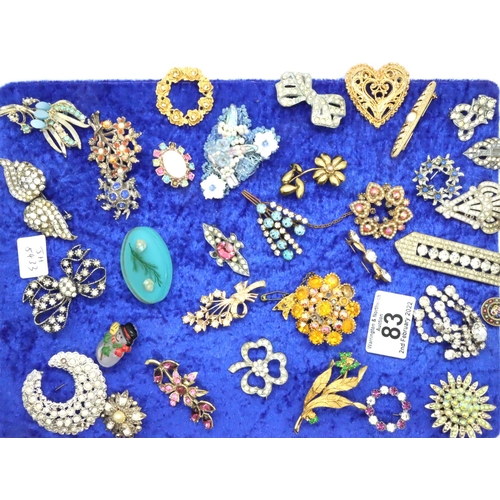 83 - Collection of thirty four assorted brooches, mounted to board. P&P Group 2 (£18+VAT for the first lo... 