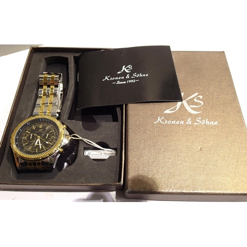 1077 - Kronen & Sohne; automatic gents wristwatch with black dial and gold bezel, working at lotting. P&P G... 