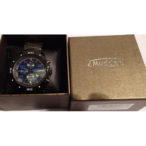 1087 - Curren; gents chronograph wristwatch with black dial, body and bracelet, working at lotting. P&P Gro... 