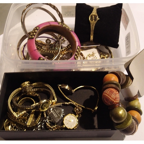 1108 - Mixed costume jewellery and wristwatches, mainly bangles. P&P Group 2 (£18+VAT for the first lot and... 