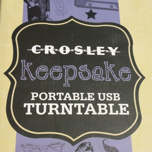 373 - Crosley Keepsake Portable USB turntable, large briefcase style, wood with leatherette covering, boxe... 