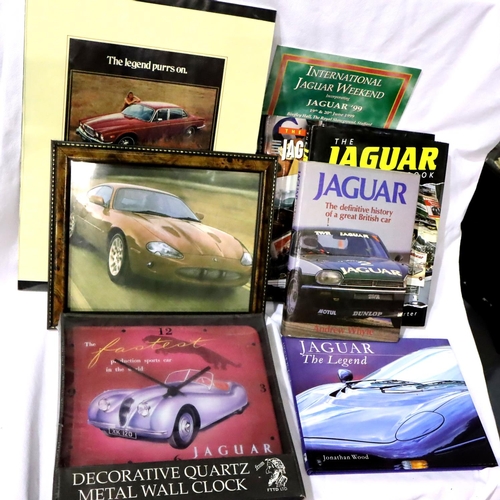 384 - Vintage Jaguar related books, framed advert etc. Not available for in-house P&P, contact Paul O'Hea ... 