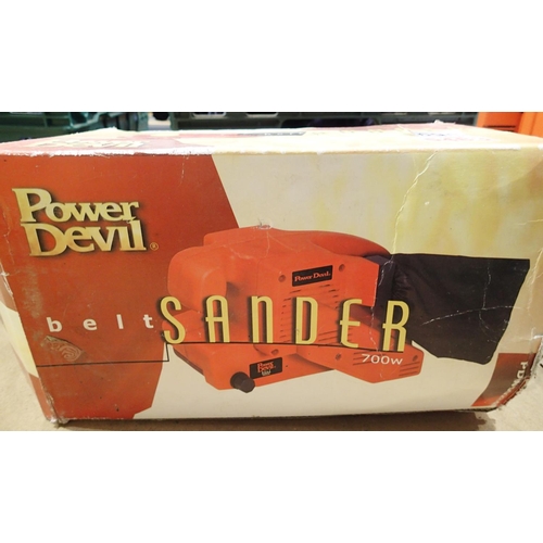 1690 - Power Devil 700w belt sander, boxed, untested. Not available for in-house P&P, contact Paul O'Hea at... 