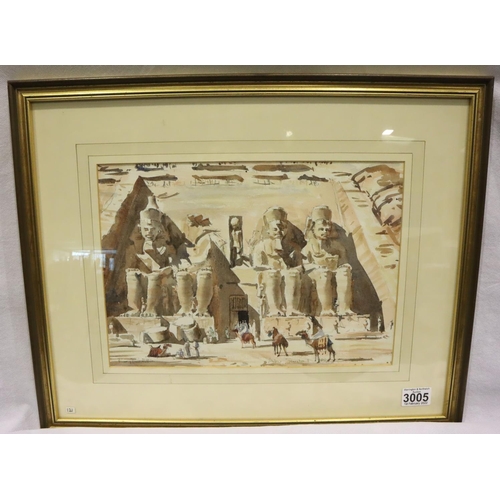 3005 - Roy L Pettit LSC (b. 1935); watercolour Abu Simbel, signed and dated 85, 34 x 24 cm. Not available f... 