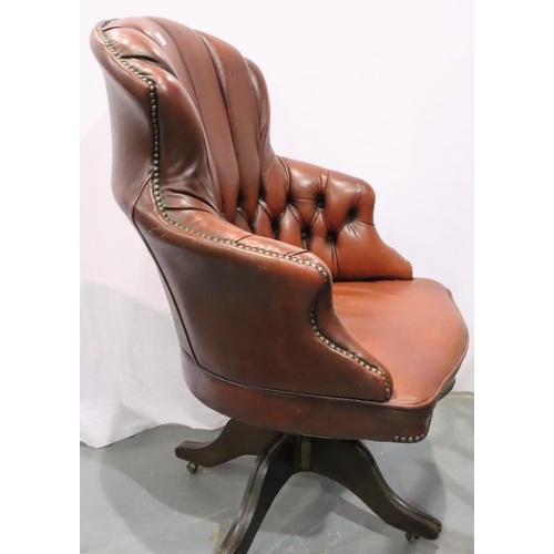 3070 - 20th century Chesterfield style desk chair, upholstered in oxblood red leather and studded, H: 107 c... 