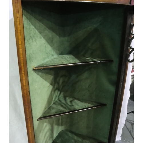 3076 - Edwardian inlaid walnut single door glazed display cabinet with two fixed shelves and velvet lined i... 