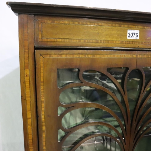 3076 - Edwardian inlaid walnut single door glazed display cabinet with two fixed shelves and velvet lined i... 