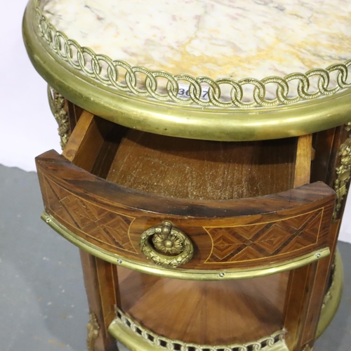 3077 - Early 20th century French inlaid kingwood centre table with single drawer lacquered brass mounts and... 