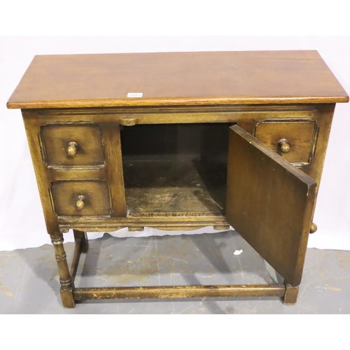 3095 - 20th century oak cabinet with single door and two short drawers in the ecclesiastical style, 91 x 35... 