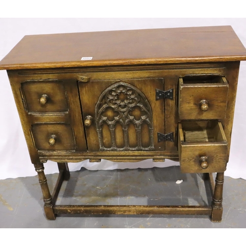 3095 - 20th century oak cabinet with single door and two short drawers in the ecclesiastical style, 91 x 35... 