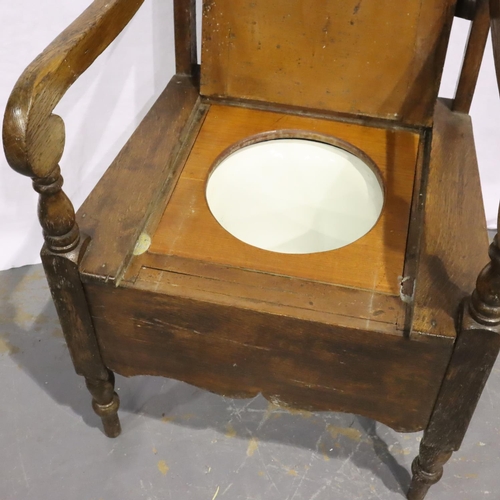 3096 - Early 19th century oak chair form commode with later additions. Not available for in-house P&P, cont... 