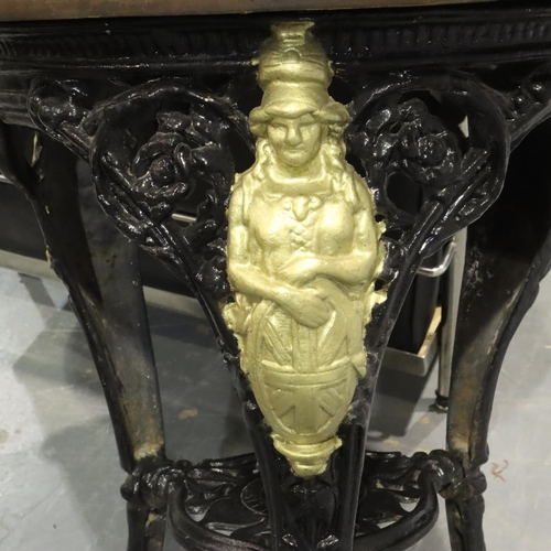 3097 - Early 20th century painted cast iron table base, 60 x 74 cm H.
Condition Report: top needs replacing... 