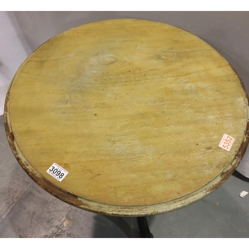 3098 - Early 20th century painted cast iron table base, 60 x 74 cm H.
Condition Report: top needs replacing... 