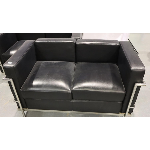 3101 - Pair of contemporary black leather sofas, chrome framed in the Bauhaus style, each is 128 x 70 x 70 ... 