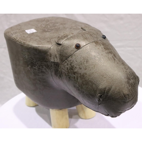 3102 - Faux leather hippo footstool, L: 50 cm. Not available for in-house P&P, contact Paul O'Hea at Mailbo... 