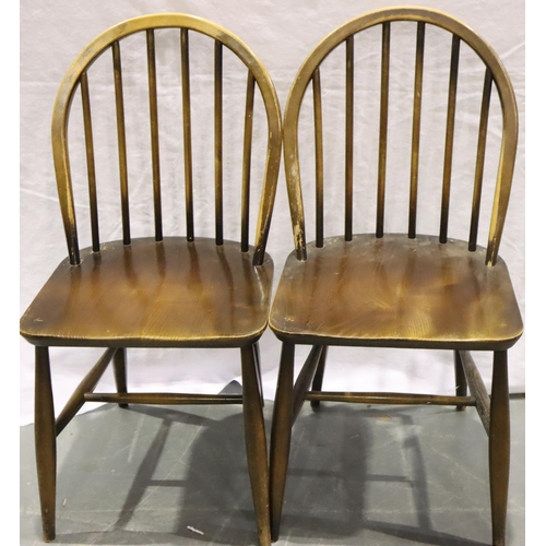 3103 - Set of four dark Ercol stick back dining chairs, with a further pair of similar Ercol chairs, three ... 