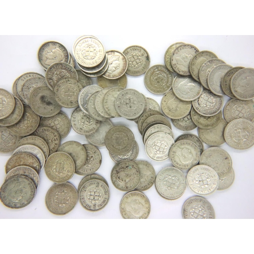 3239 - Seventy eight silver threepenny pieces, dates 1937-1950, mixed grades. P&P Group 1 (£14+VAT for the ... 