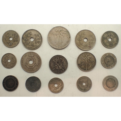 3261 - Belgium and Belgian territories: fifteen coins including Belgian Congo examples. P&P Group 1 (£14+VA... 