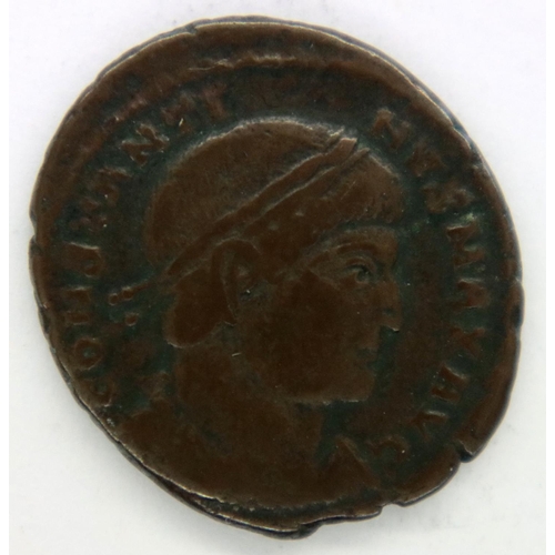 3006 - Roman Constantius Roman Soldiers bronze AE3. P&P Group 1 (£14+VAT for the first lot and £1+VAT for s... 
