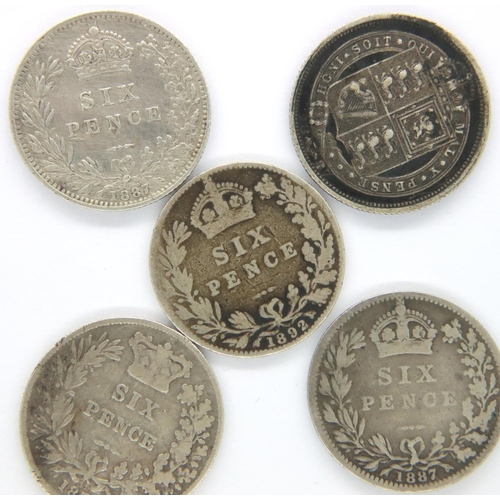 3019 - Five sixpences of Queen Victoria, mostly Jubilee. P&P Group 1 (£14+VAT for the first lot and £1+VAT ... 