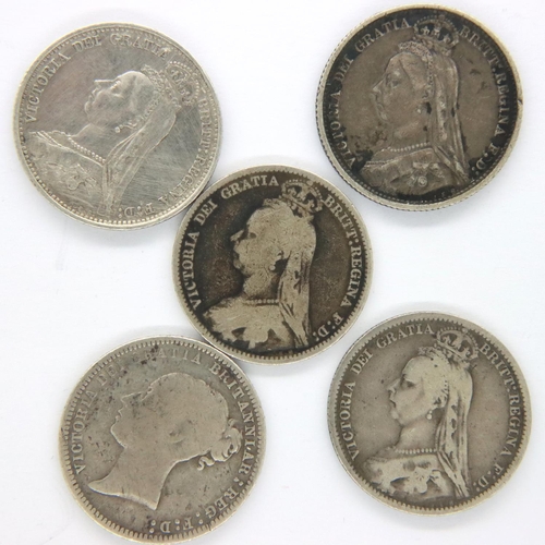 3019 - Five sixpences of Queen Victoria, mostly Jubilee. P&P Group 1 (£14+VAT for the first lot and £1+VAT ... 