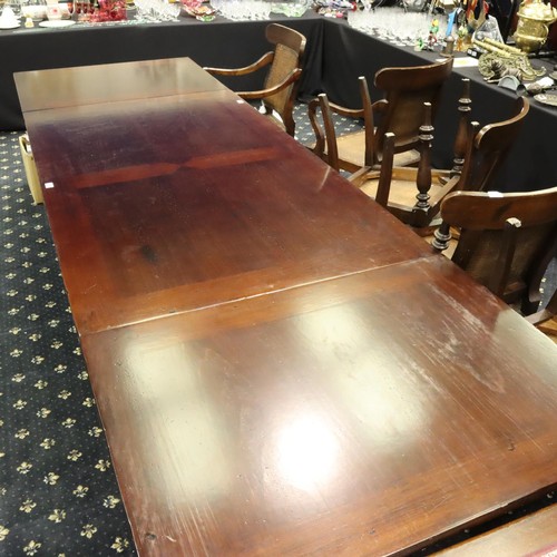 3104 - Substantial modern oak draw leaf table and eight chairs originally of Bloomingdales, 330 x 101 x 77 ... 