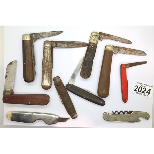 2024 - Ten vintage folding knives. P&P Group 2 (£18+VAT for the first lot and £3+VAT for subsequent lots)