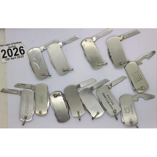 2026 - Twelve twin blade short steel folding knives. P&P Group 1 (£14+VAT for the first lot and £1+VAT for ... 