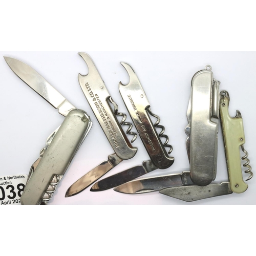 2038 - Four mixed multi blade corkscrew folding knives. P&P Group 1 (£14+VAT for the first lot and £1+VAT f... 