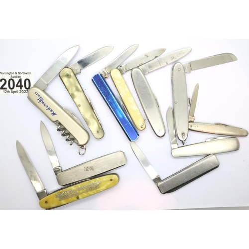 2040 - Eleven mainly German advertising multi blade folding knives. P&P Group 1 (£14+VAT for the first lot ... 