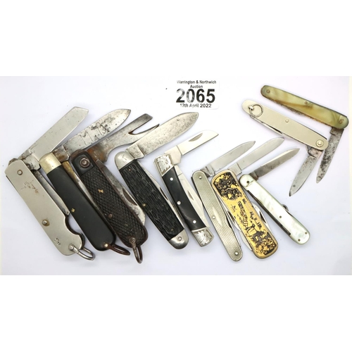 2065 - Ten multi blade folding knives, mixed makers. P&P Group 1 (£14+VAT for the first lot and £1+VAT for ... 