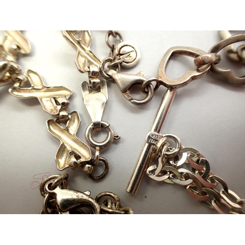 10 - Four mixed 925 silver bracelets to include heart shaped example. P&P Group 1 (£14+VAT for the first ... 