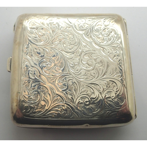 104 - Hallmarked silver cigarette case, Chester assay, 75 x 80 mm, 95g. P&P Group 1 (£14+VAT for the first... 