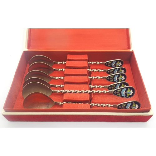 106 - Cased set of Russian silver and enamel spoons. P&P Group 2 (£18+VAT for the first lot and £3+VAT for... 