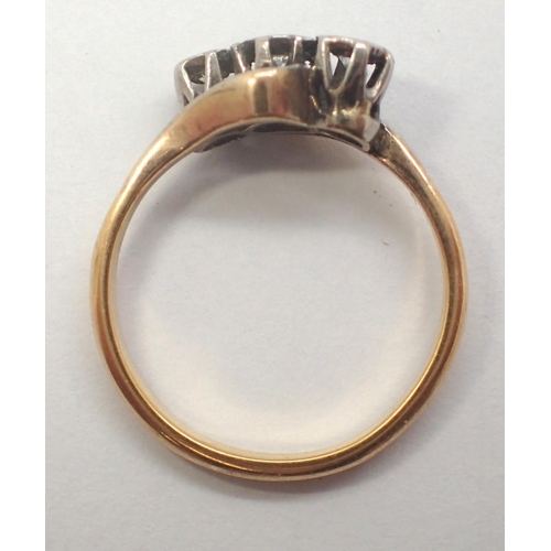 16 - Unmarked presumed 18ct gold diamond trilogy ring, size O/P, 3.2g. P&P Group 1 (£14+VAT for the first... 